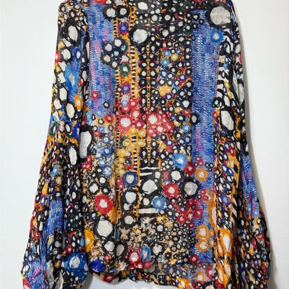 NWOT Saaksha & Kinni Mirror Print Sheer Blouse with Balloon Sleeves size L - Picture 7 of 10